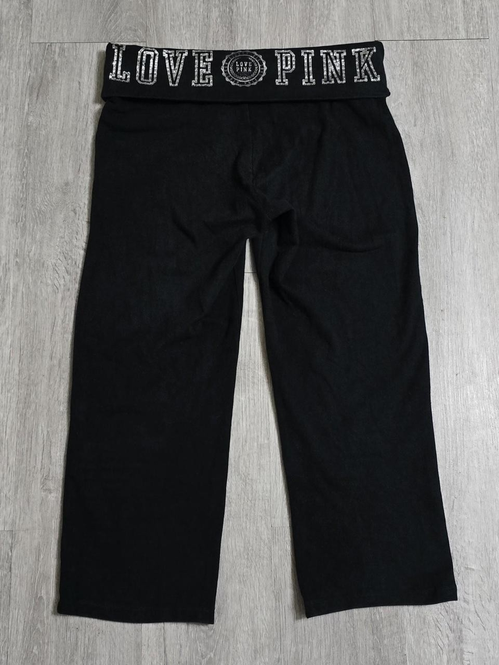 Y2K Victoria's Secret PINK Yoga Black Fold Over Rhinestones Capri Leggings XS